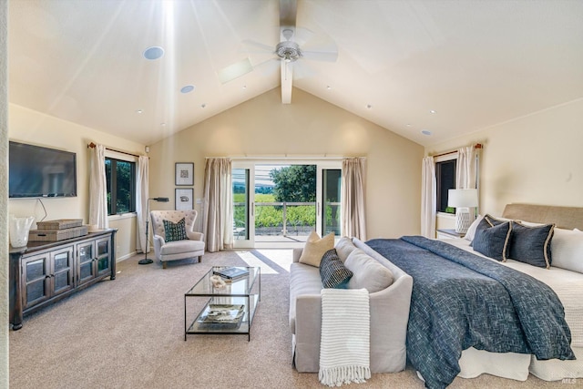 466 Pratt Ave, Saint Helena, CA 94574 - bedroom with access to outside, multiple windows, carpet floors, beam ceiling, and high vaulted ceiling