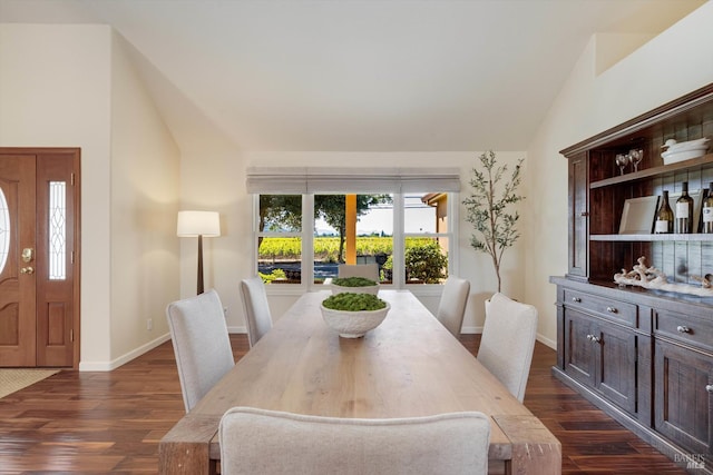 466 Pratt Ave, Saint Helena, CA 94574 - dining space featuring vaulted ceiling, dark wood finished floors, and baseboards