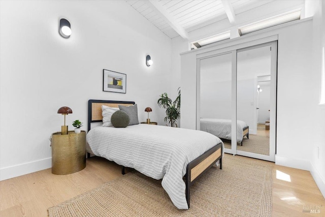 462 Hickory Ln, San Rafael, CA 94903 - bedroom with light wood-type flooring, baseboards, wooden ceiling, and a closet