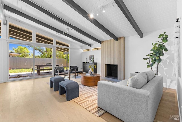 462 Hickory Ln, San Rafael, CA 94903 - living area with wood finished floors, a large fireplace, and rail lighting