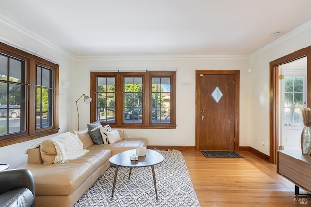 439 4th St E, Sonoma, CA 95476 - living area with light wood-style floors, baseboards, and crown molding