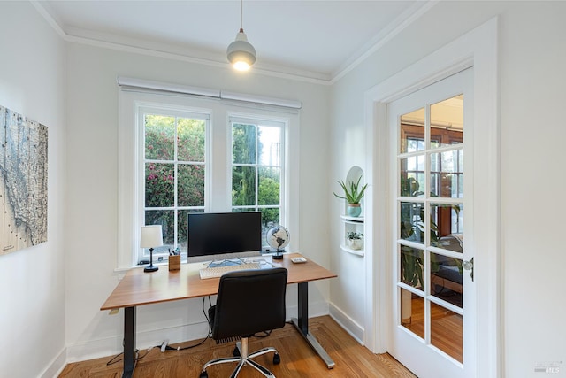 439 4th St E, Sonoma, CA 95476 - home office featuring ornamental molding, wood finished floors, and baseboards