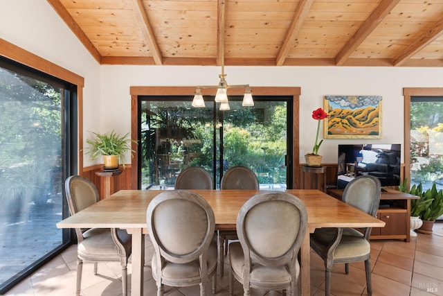 7 Linsdale Ln, Point Reyes Station, CA 94956 - dining area featuring light tile patterned floors, wooden ceiling, and plenty of natural light