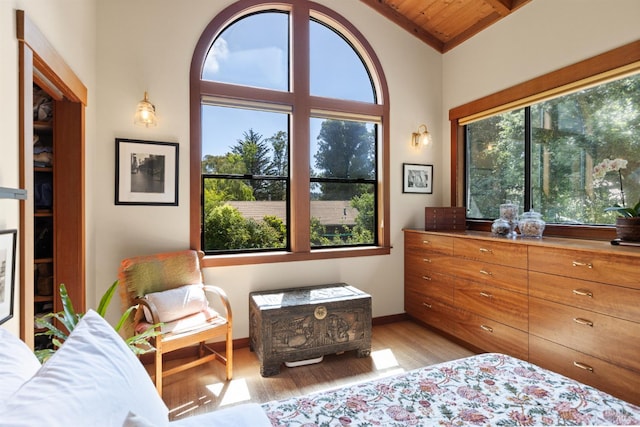 7 Linsdale Ln, Point Reyes Station, CA 94956 - bedroom featuring light wood-type flooring, lofted ceiling, wooden ceiling, and baseboards