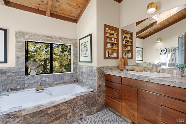 7 Linsdale Ln, Point Reyes Station, CA 94956 - full bathroom featuring wooden ceiling, vanity, and a bath