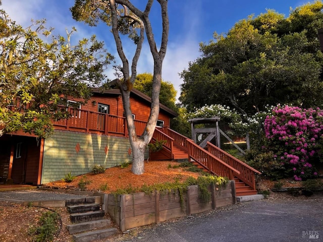168 Vision Rd, Inverness, CA 94937 - view of front of house featuring stairs and a wooden deck