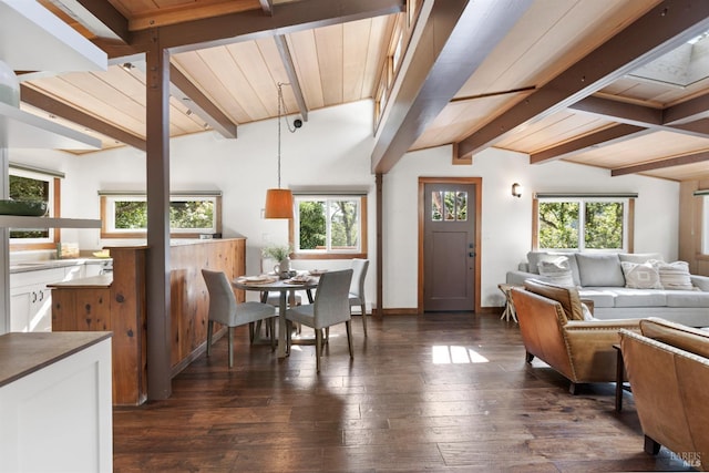 168 Vision Rd, Inverness, CA 94937 - dining room featuring plenty of natural light, dark wood finished floors, wood ceiling, and baseboards