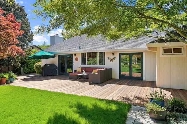 291 Maple Ave, Kenwood, CA 95452 - back of house with french doors, a wooden deck, and roof with shingles