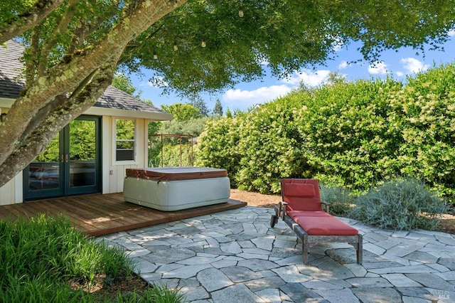 291 Maple Ave, Kenwood, CA 95452 - view of patio with a hot tub, a deck, and french doors