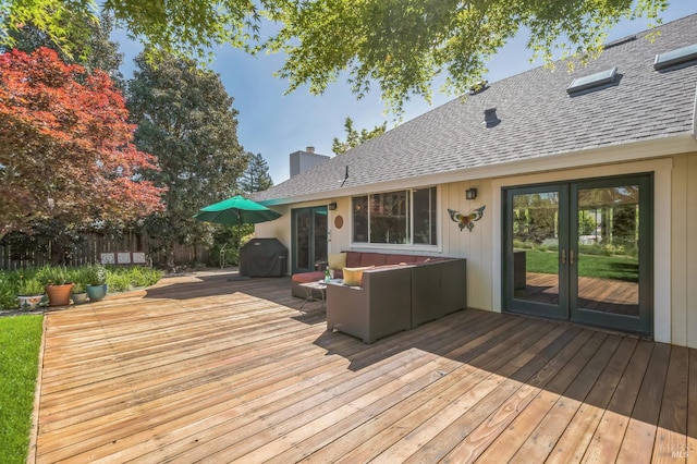 291 Maple Ave, Kenwood, CA 95452 - wooden deck with french doors, an outdoor hangout area, and grilling area