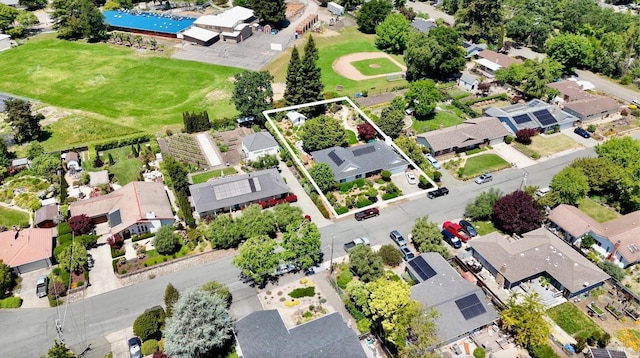 291 Maple Ave, Kenwood, CA 95452 - aerial view of residential area with property parcel outlined and a pool