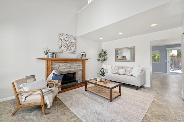 6576 Jade Ct, Rohnert Park, CA 94928 - living area with baseboards, a stone fireplace, and recessed lighting