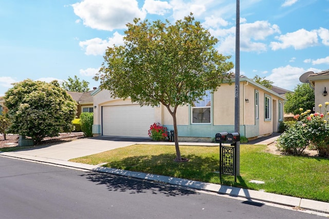 619 Turnberry Ter, Rio Vista, CA 94571 - view of property hidden behind natural elements with an attached garage, a front yard, driveway, and stucco siding