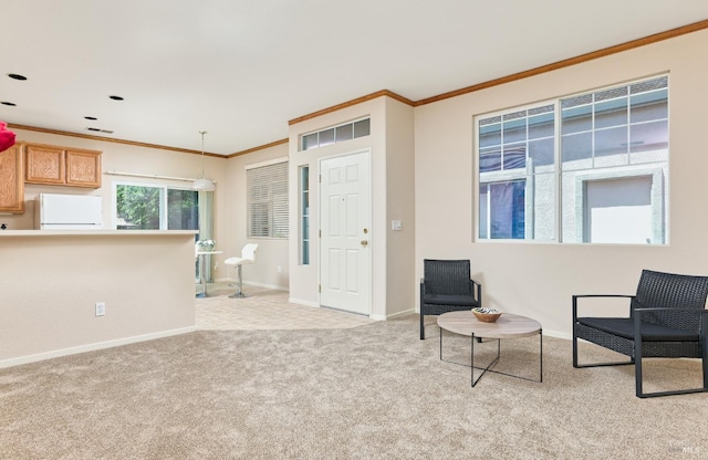 619 Turnberry Ter, Rio Vista, CA 94571 - living area with carpet flooring, baseboards, and crown molding