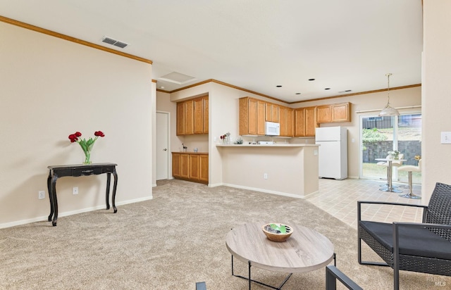 619 Turnberry Ter, Rio Vista, CA 94571 - living room featuring light carpet, ornamental molding, and baseboards