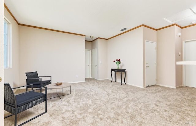 619 Turnberry Ter, Rio Vista, CA 94571 - living area featuring ornamental molding, carpet, plenty of natural light, and baseboards