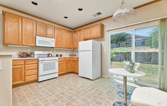 619 Turnberry Ter, Rio Vista, CA 94571 - kitchen featuring white appliances, light countertops, decorative light fixtures, and baseboards