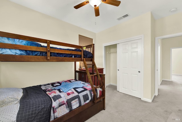 2467 Flatley Cir, Fairfield, CA 94533 - bedroom with light carpet, baseboards, a closet, and ceiling fan