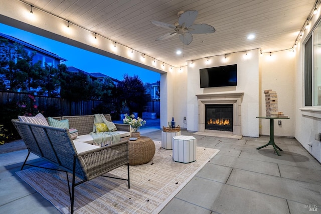 2579 Estery Ln, Santa Rosa, CA 95403 - view of patio / terrace with an outdoor living space with a fireplace and ceiling fan