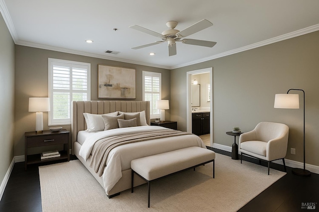 764 Mcclelland Dr, Windsor, CA 95492 - bedroom with ornamental molding, multiple windows, wood finished floors, recessed lighting, and ensuite bath