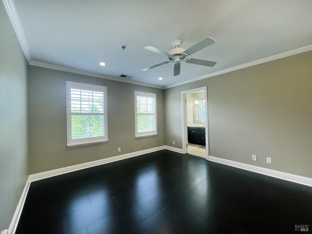 764 Mcclelland Dr, Windsor, CA 95492 - unfurnished room featuring a ceiling fan, recessed lighting, ornamental molding, fire sprinkler in ceiling, and dark tile patterned flooring