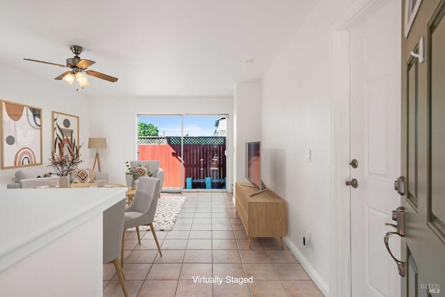 1039 Aston Cir, Santa Rosa, CA 95404 - dining area featuring a ceiling fan, light tile patterned floors, and baseboards