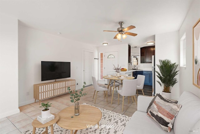 1039 Aston Cir, Santa Rosa, CA 95404 - living room with light tile patterned floors, ceiling fan, and baseboards