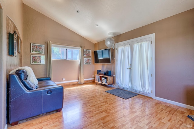 5851 Vine Hill Rd, Sebastopol, CA 95472 - sitting room featuring lofted ceiling, baseboards, and light wood finished floors