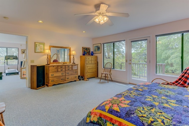5010 Sleepy Hollow Ln, Fairfield, CA 94534 - carpeted bedroom with access to exterior, ceiling fan, and recessed lighting