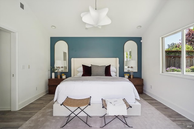 115 Leland Way, Tiburon, CA 94920 - bedroom featuring vaulted ceiling, wood finished floors, and baseboards