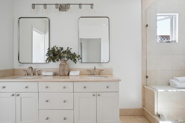 115 Leland Way, Tiburon, CA 94920 - full bathroom with double vanity, a tile shower, and tile patterned flooring