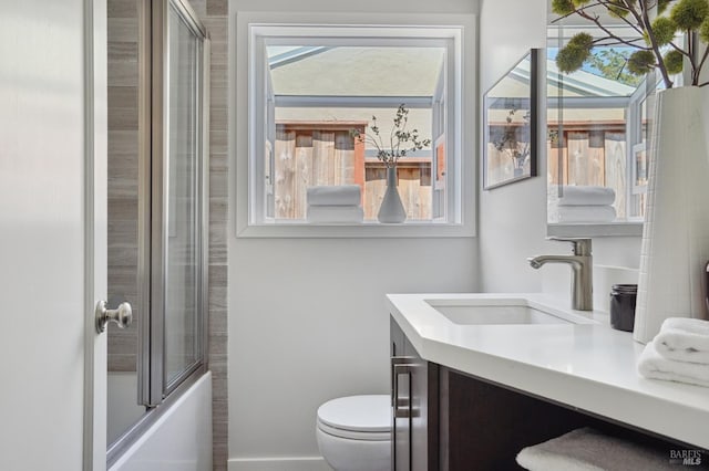 115 Leland Way, Tiburon, CA 94920 - bathroom featuring toilet, vanity, and combined bath / shower with glass door