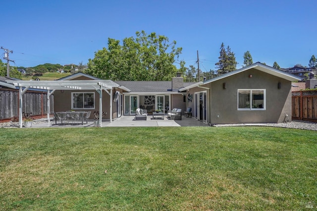 115 Leland Way, Tiburon, CA 94920 - rear view of property featuring a pergola, an outdoor living space, a chimney, and a patio area