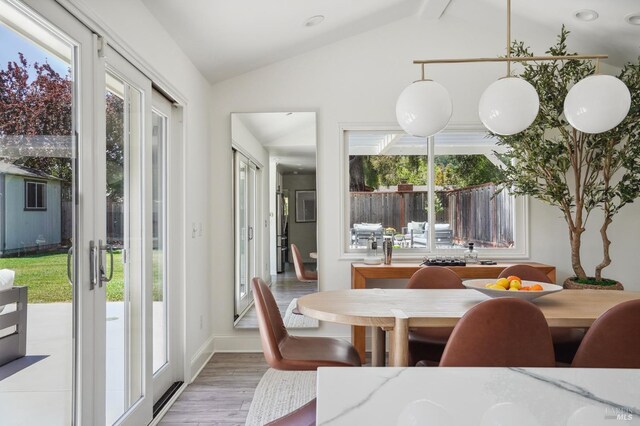 115 Leland Way, Tiburon, CA 94920 - dining area with vaulted ceiling and wood finished floors
