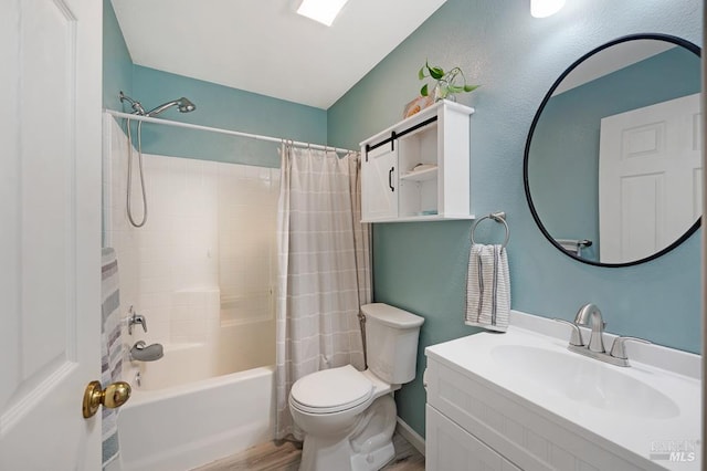 2775 Red Tail St, Santa Rosa, CA 95407 - full bathroom featuring shower / bathtub combination with curtain, toilet, wood finished floors, and vanity