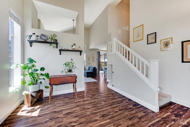 2775 Red Tail St, Santa Rosa, CA 95407 - foyer with wood finished floors, stairway, baseboards, and high vaulted ceiling