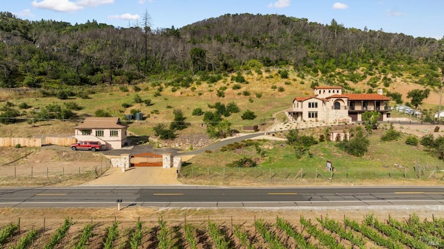 4018 Silverado Trl, Calistoga, CA 94515 - aerial view of property and surrounding area featuring a heavily wooded area