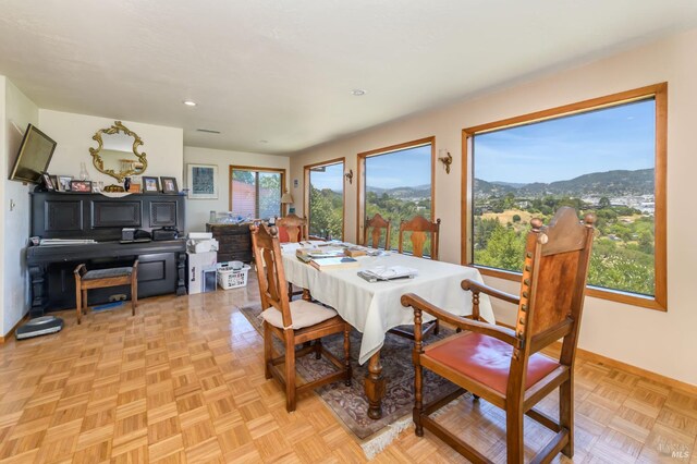 221 Tiburon Blvd, San Rafael, CA 94901 - dining area with healthy amount of natural light, a mountain view, baseboards, and recessed lighting