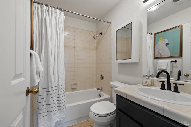 1 Courtney Ln, Mill Valley, CA 94941 - full bathroom with vanity, shower / tub combo with curtain, toilet, and tile patterned floors