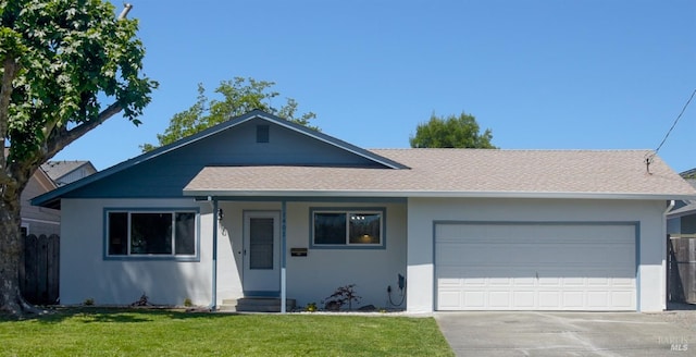1401 Mcminn Ave, Santa Rosa, CA 95407 - single story home featuring stucco siding, a garage, driveway, and a shingled roof
