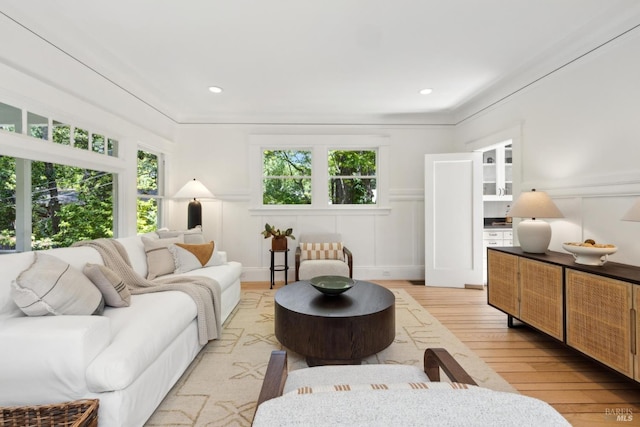 25 Winship Ave, Ross, CA 94957 - living room with plenty of natural light, light wood-type flooring, recessed lighting, and a decorative wall
