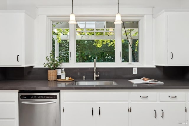 25 Winship Ave, Ross, CA 94957 - kitchen with dishwasher, a sink, dark countertops, and white cabinets