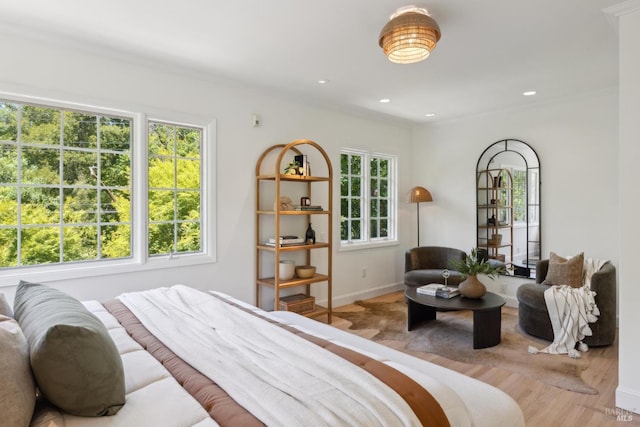 25 Winship Ave, Ross, CA 94957 - bedroom with multiple windows, wood finished floors, baseboards, recessed lighting, and crown molding