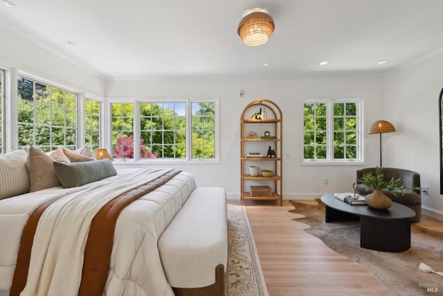 25 Winship Ave, Ross, CA 94957 - bedroom with light wood-type flooring, crown molding, baseboards, and recessed lighting