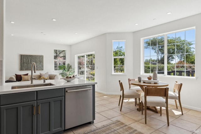 806 Paxton Villa Ct, Novato, CA 94947 - kitchen with dishwasher, a sink, baseboards, light countertops, and recessed lighting
