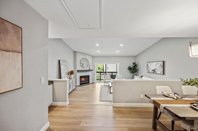 13 Freedom Ln S, Petaluma, CA 94952 - office featuring attic access, light wood-style flooring, a fireplace, baseboards, and recessed lighting