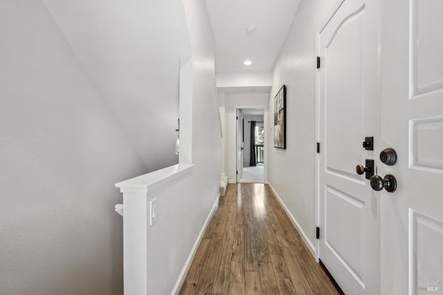 13 Freedom Ln S, Petaluma, CA 94952 - hall with wood finished floors, recessed lighting, baseboards, and an upstairs landing