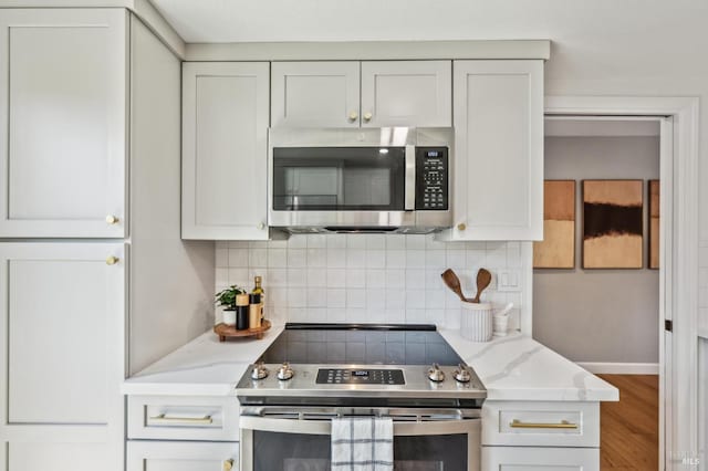 13 Freedom Ln S, Petaluma, CA 94952 - kitchen with stainless steel appliances, baseboards, backsplash, and light stone counters