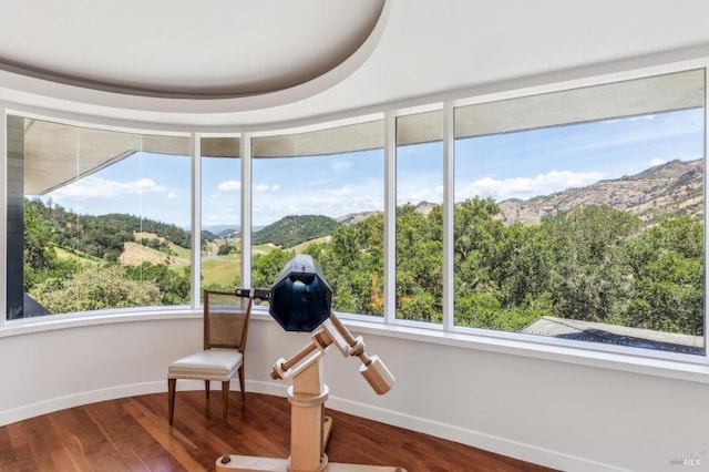 5768 Silverado Trl, Napa, CA 94558 - living area with a mountain view, wood finished floors, and baseboards