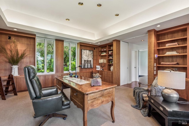 5768 Silverado Trl, Napa, CA 94558 - office area featuring carpet flooring, recessed lighting, and a tray ceiling